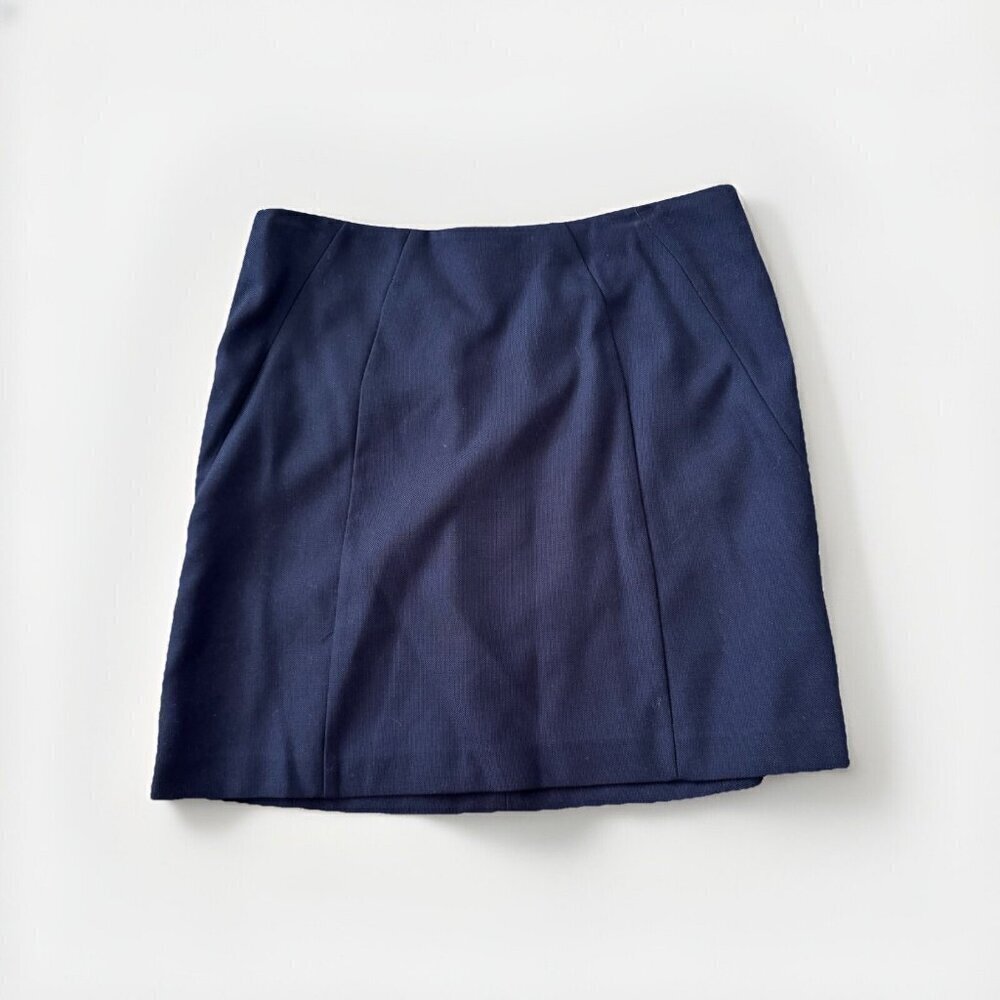 LOFT Navy Blue Back Gold Zip Closure Short Mini Skirt Size 10 New